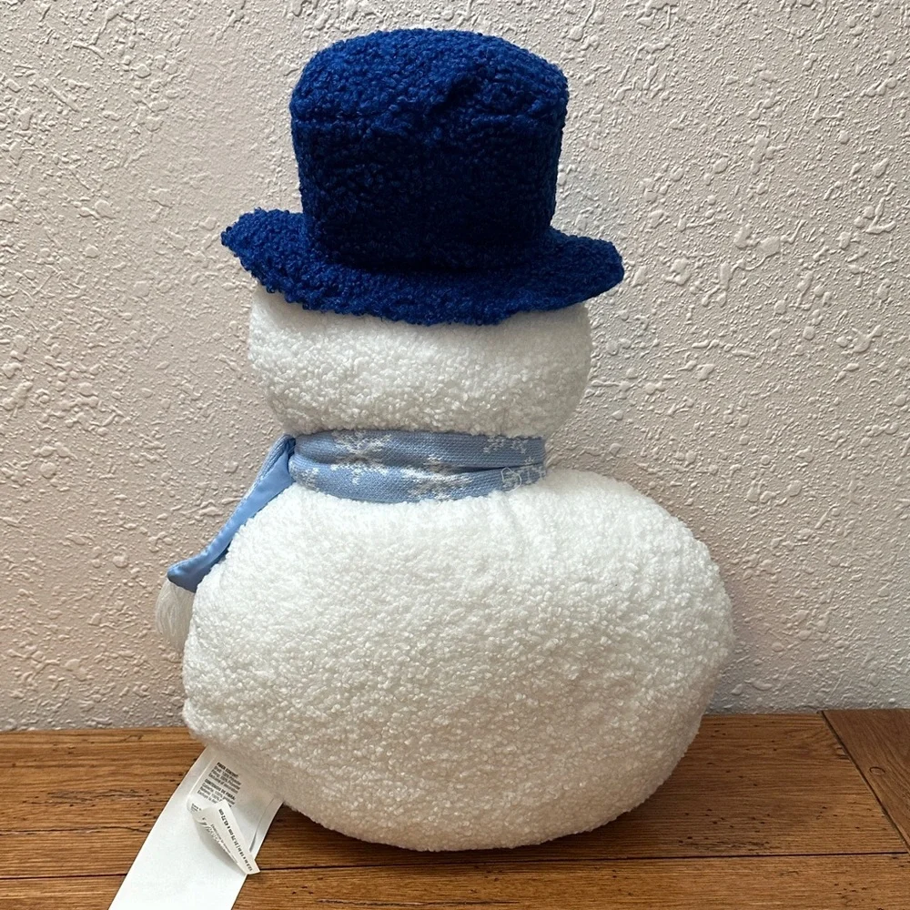 Festive Snowman Pillow with Blue Hat and Scarf